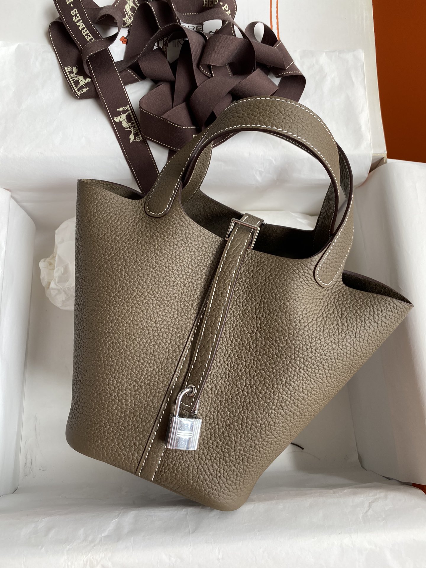 Hermes Picotin Lock 18 Bag In Etoupe Clemence Leather